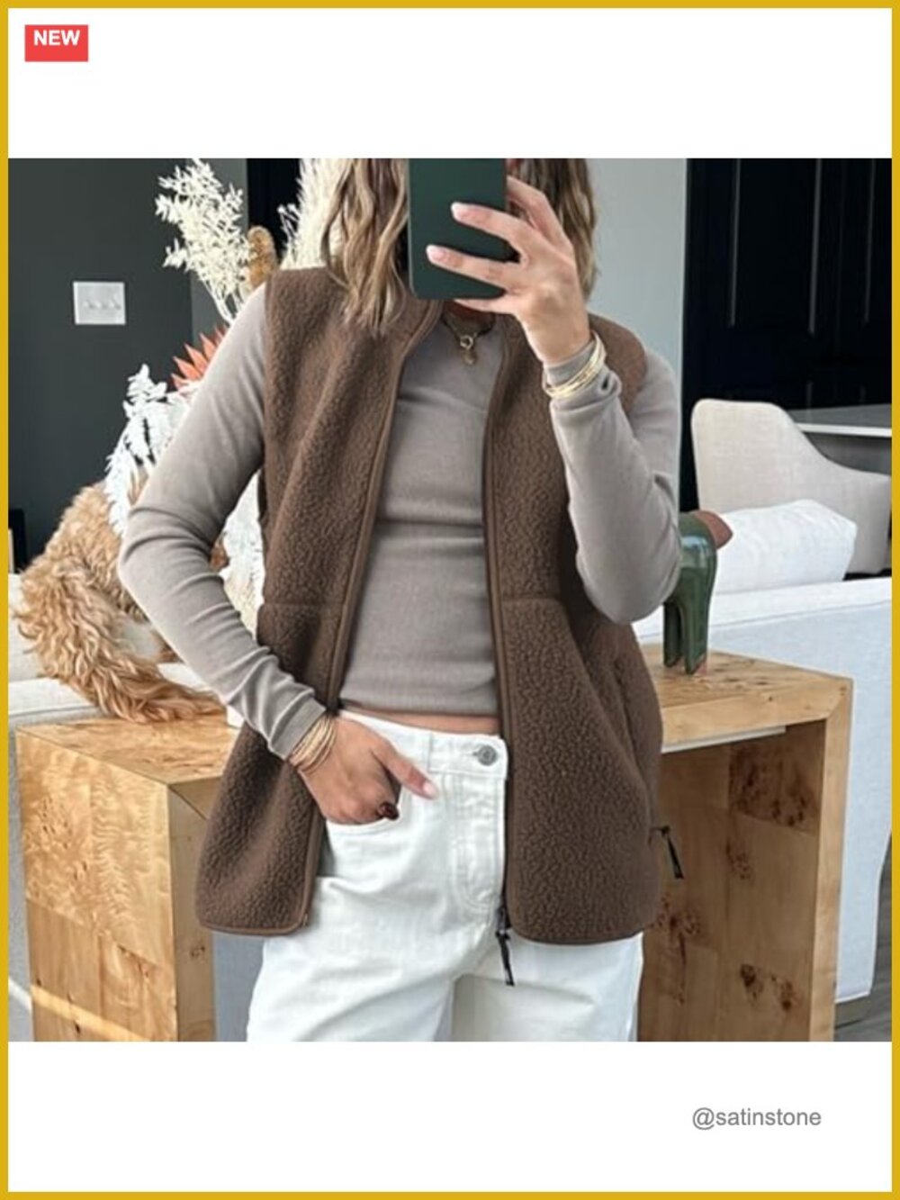 Womens Sherpa Fleece Vest Sleeveless Zip Up Jacket with Pockets Lightweight Warm - Picture 5 of 6